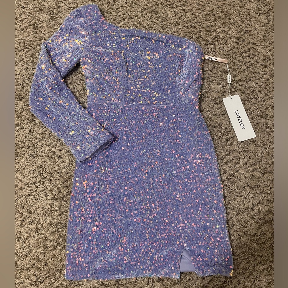 Purple one shoulder sequin dress - Size S - New with tag